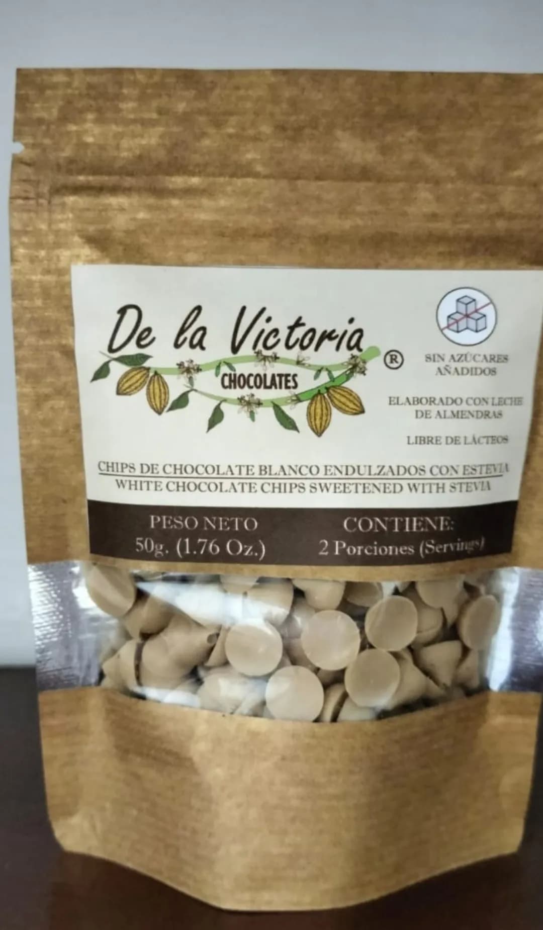 Chips de chocolate blanco endulzado con stevia